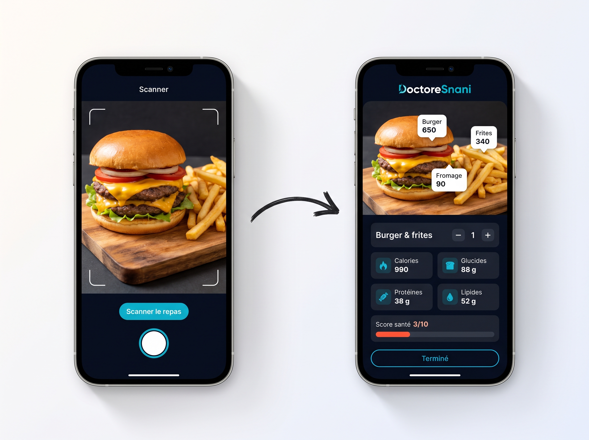 Analyse nutritionnelle d'un burger frites