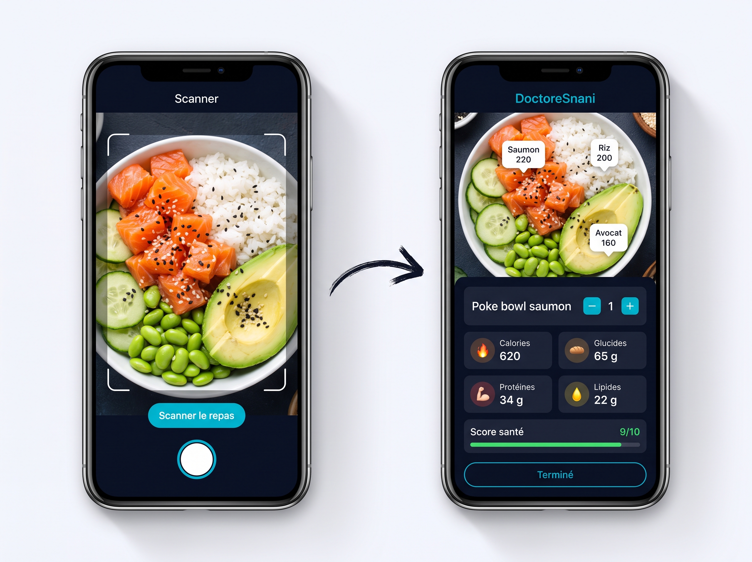 Analyse nutritionnelle d'un poke bowl saumon